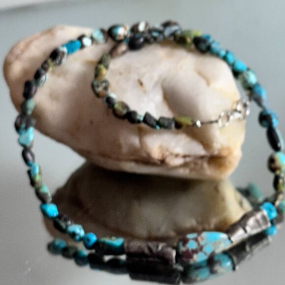 Genuine Hubei Turquoise Choker Necklace Sterling Silver Handmade Tribal - Picture 11 of 11